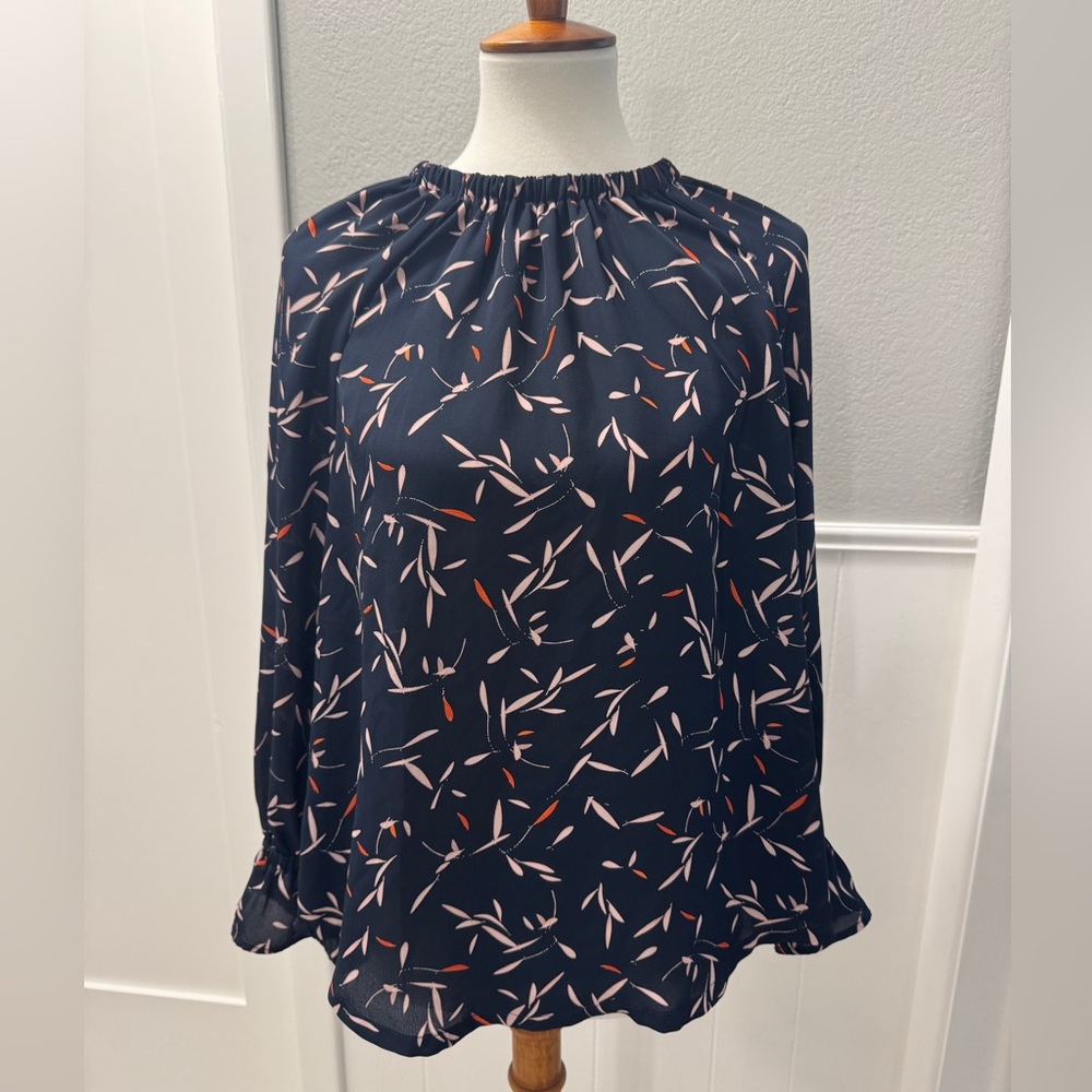 Banana Republic Elegant Navy Patterned Women's Top Size M